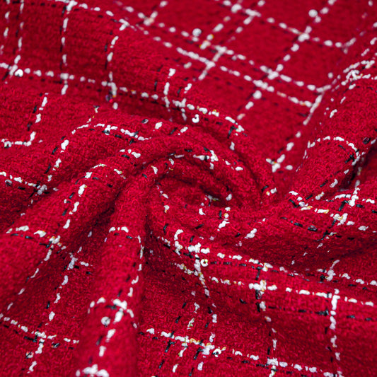 Raspberry Checkered Boucle Woven