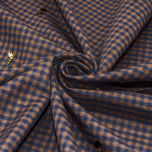 Wheat Gingham Embroidered Cotton Linen Blend