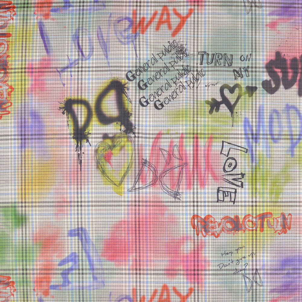 Graffiti Printed Plaid Woven