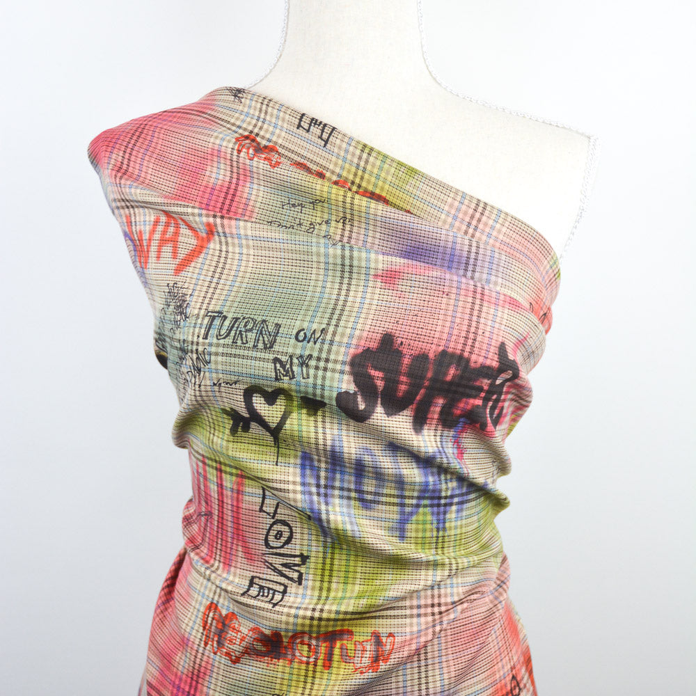 Graffiti Printed Plaid Woven
