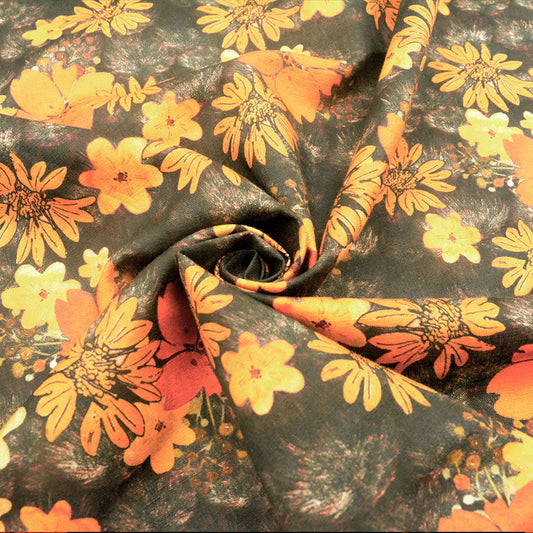 Amber Petals Printed Linen Cotton Woven