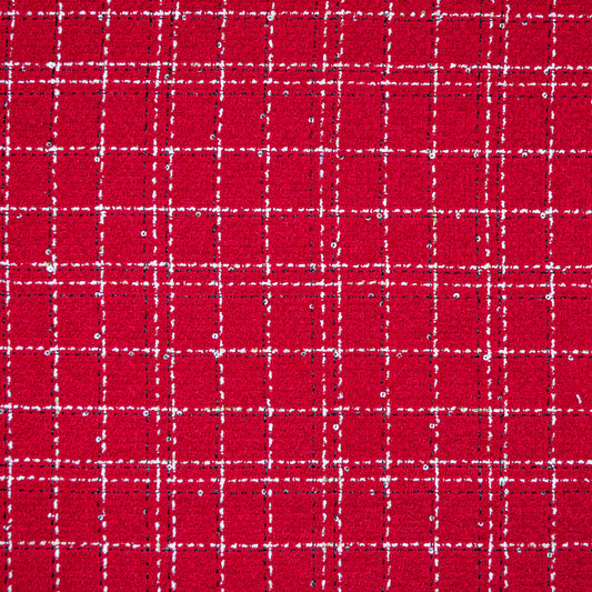 Raspberry Checkered Boucle Woven