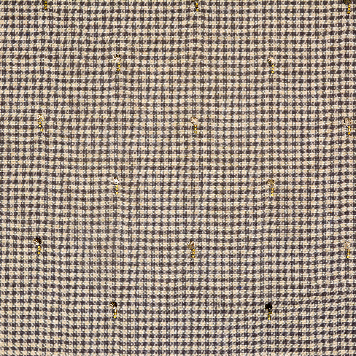 Wheat Gingham Embroidered Cotton Linen Blend