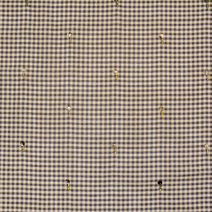 Wheat Gingham Embroidered Cotton Linen Blend