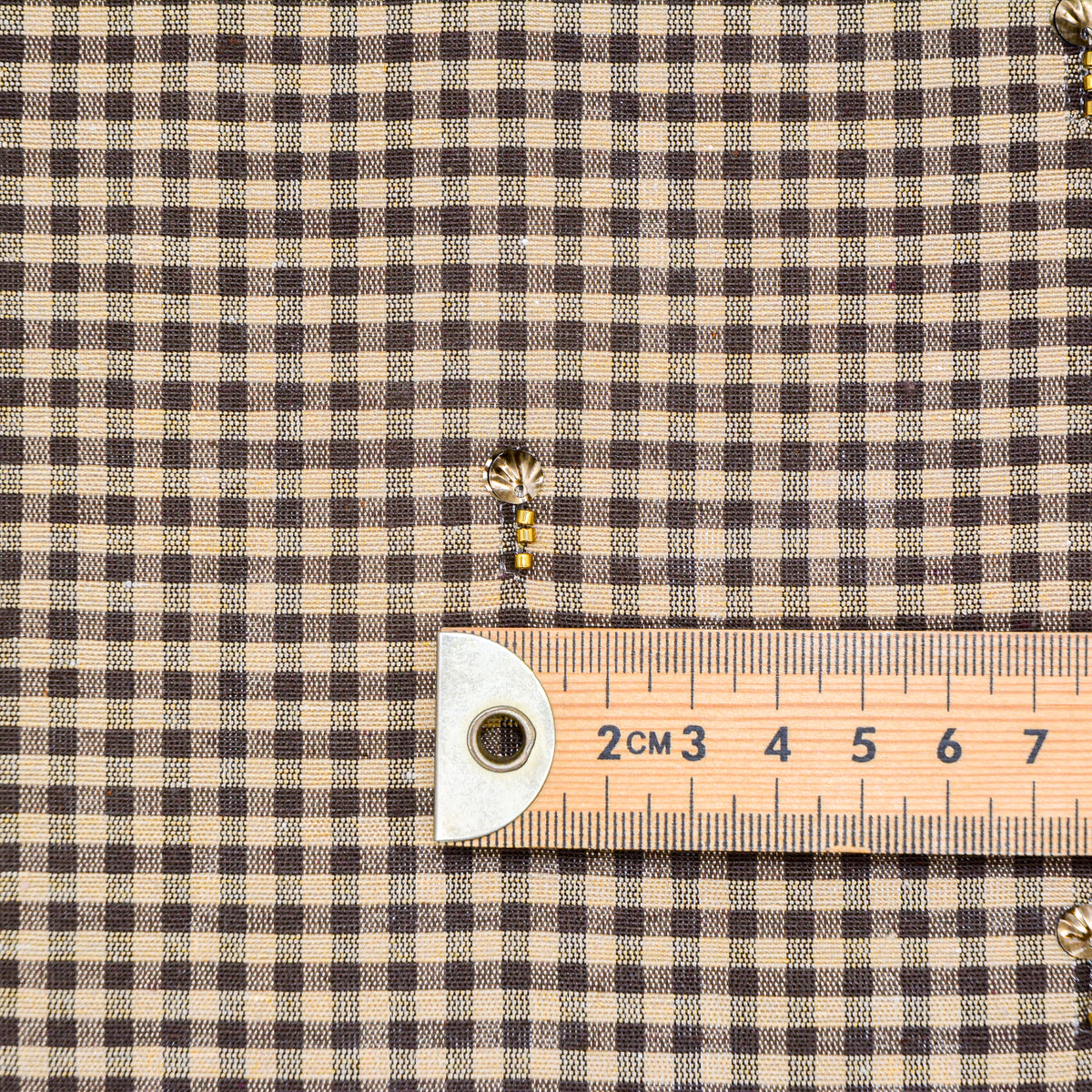 Wheat Gingham Embroidered Cotton Linen Blend