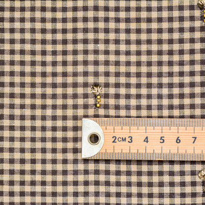Wheat Gingham Embroidered Cotton Linen Blend