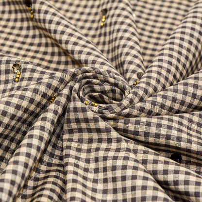Wheat Gingham Embroidered Cotton Linen Blend