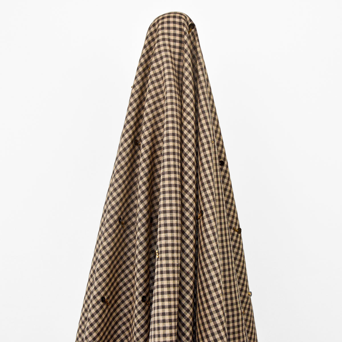 Wheat Gingham Embroidered Cotton Linen Blend