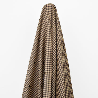 Wheat Gingham Embroidered Cotton Linen Blend