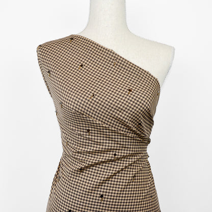 Wheat Gingham Embroidered Cotton Linen Blend