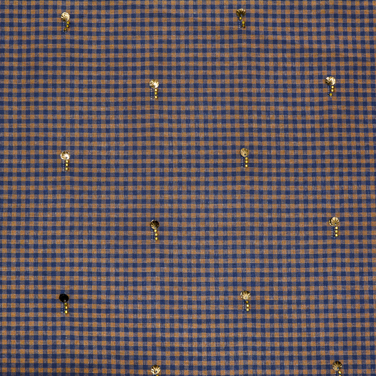 Wheat Gingham Embroidered Cotton Linen Blend