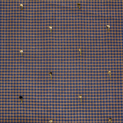 Wheat Gingham Embroidered Cotton Linen Blend