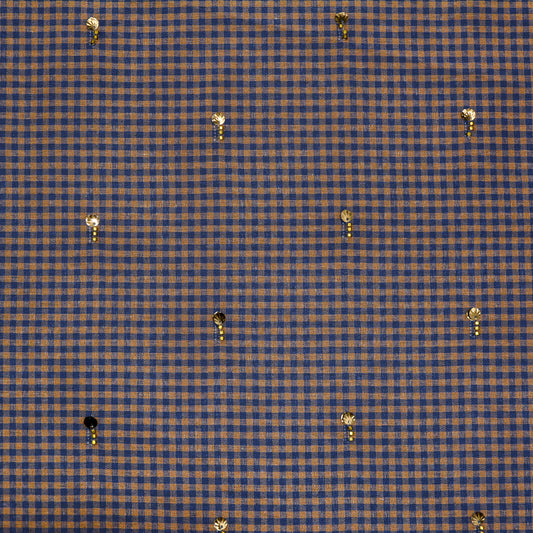 Wheat Gingham Embroidered Cotton Linen Blend