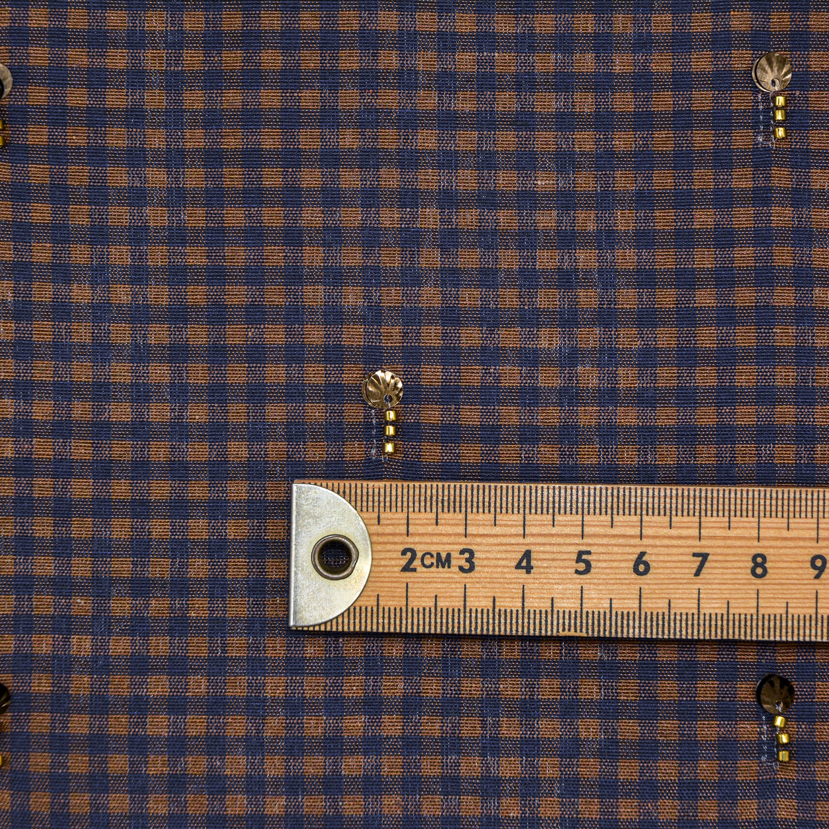 Wheat Gingham Embroidered Cotton Linen Blend