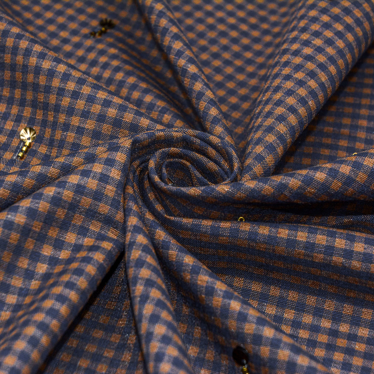 Wheat Gingham Embroidered Cotton Linen Blend