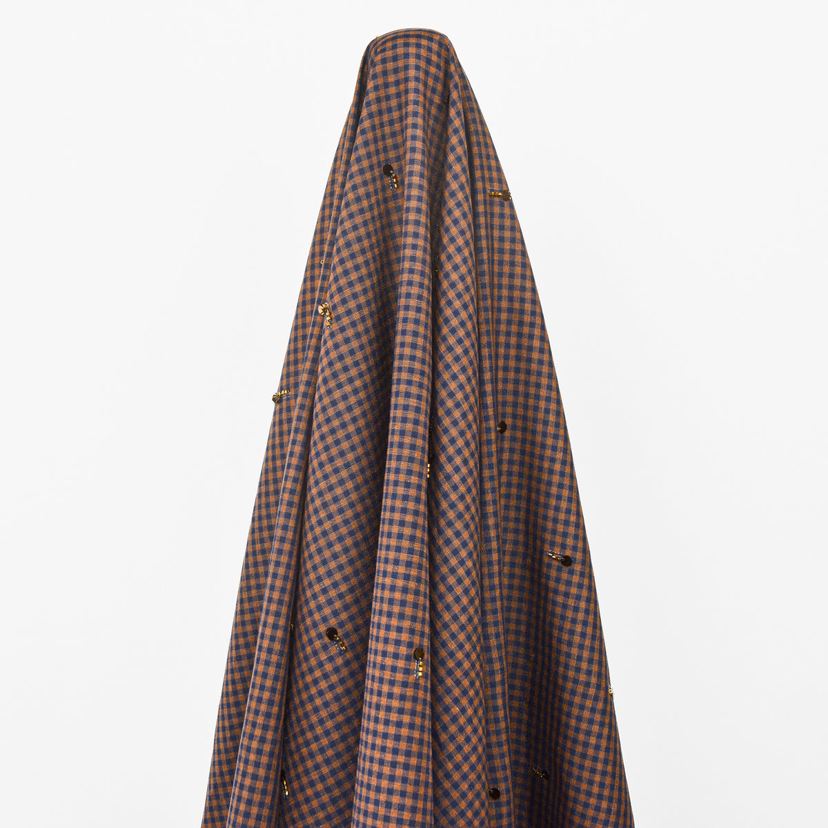 Wheat Gingham Embroidered Cotton Linen Blend