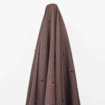 Wheat Gingham Embroidered Cotton Linen Blend