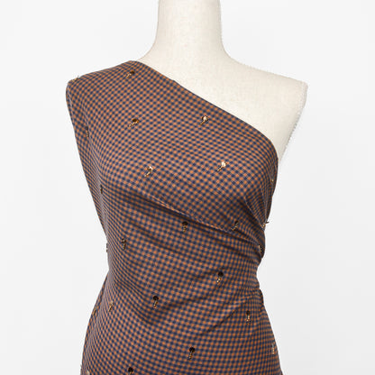 Wheat Gingham Embroidered Cotton Linen Blend