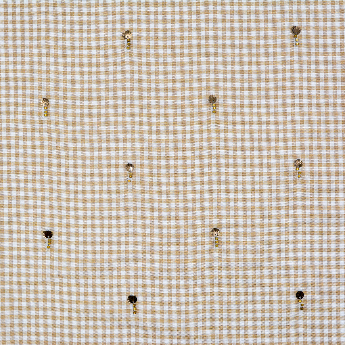 Wheat Gingham Embroidered Cotton Linen Blend