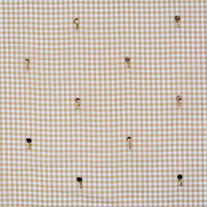 Wheat Gingham Embroidered Cotton Linen Blend