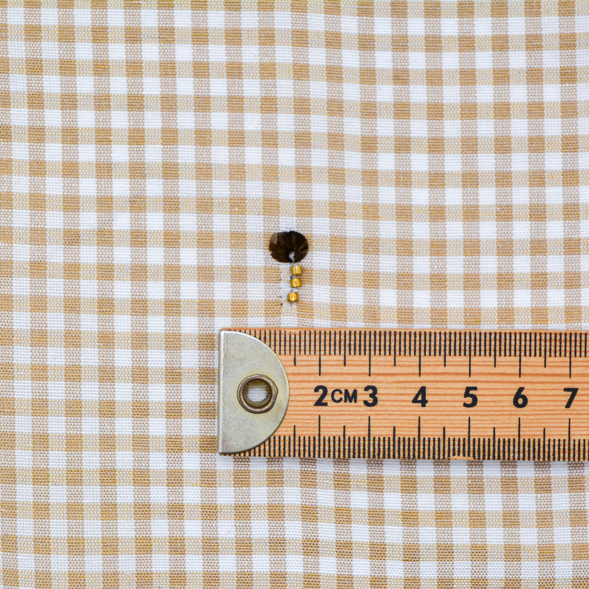 Wheat Gingham Embroidered Cotton Linen Blend