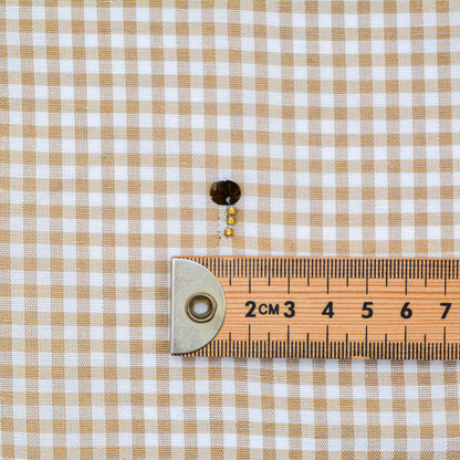Wheat Gingham Embroidered Cotton Linen Blend