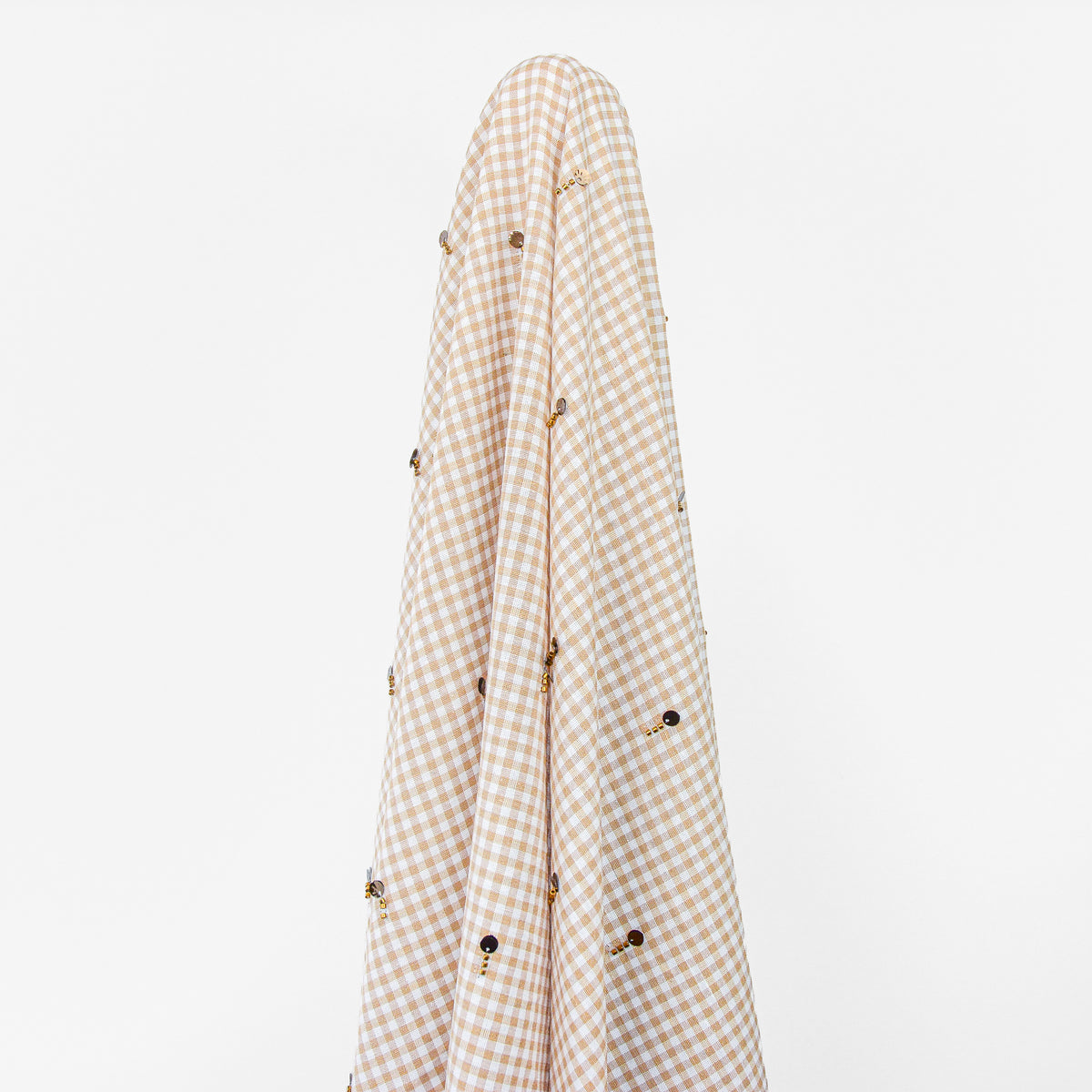 Wheat Gingham Embroidered Cotton Linen Blend