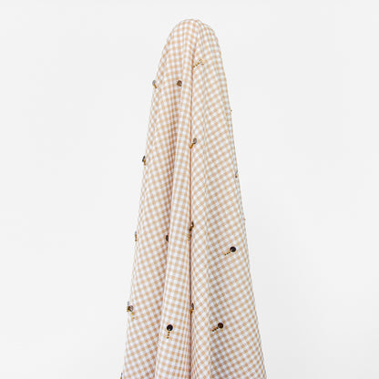 Wheat Gingham Embroidered Cotton Linen Blend