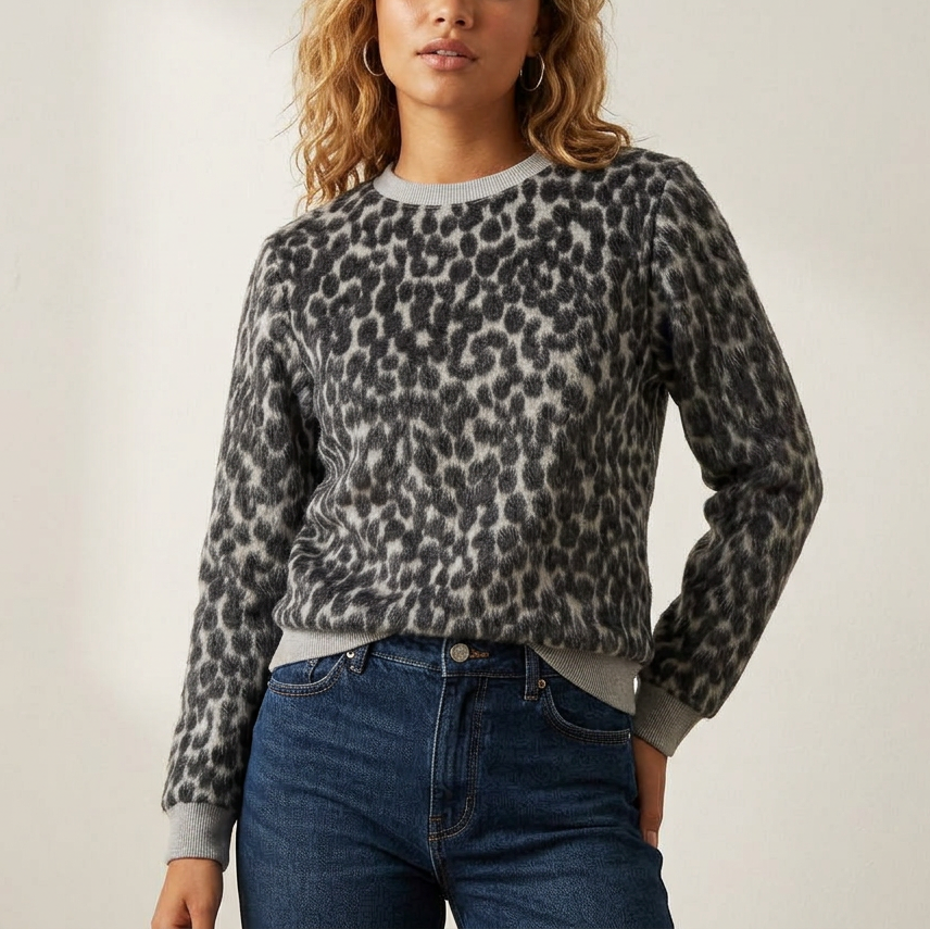 Fluffy Leopard Print Brushed Knit