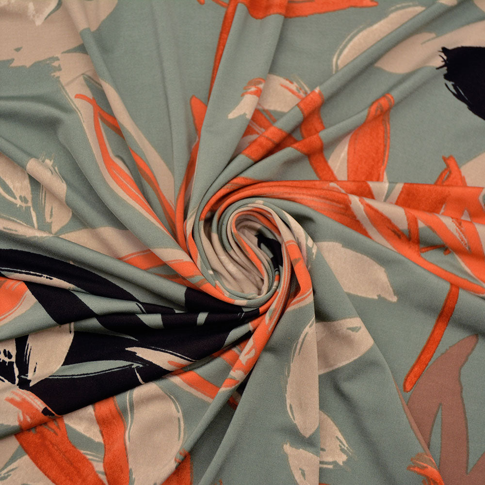 Brushed Sage Printed Polyester Jersey Knit